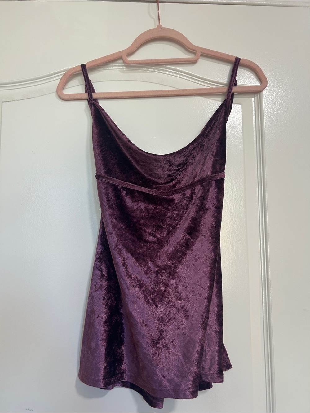 Open Back Velvet Spaghetti Strap Slip Dress - Deep Plum
